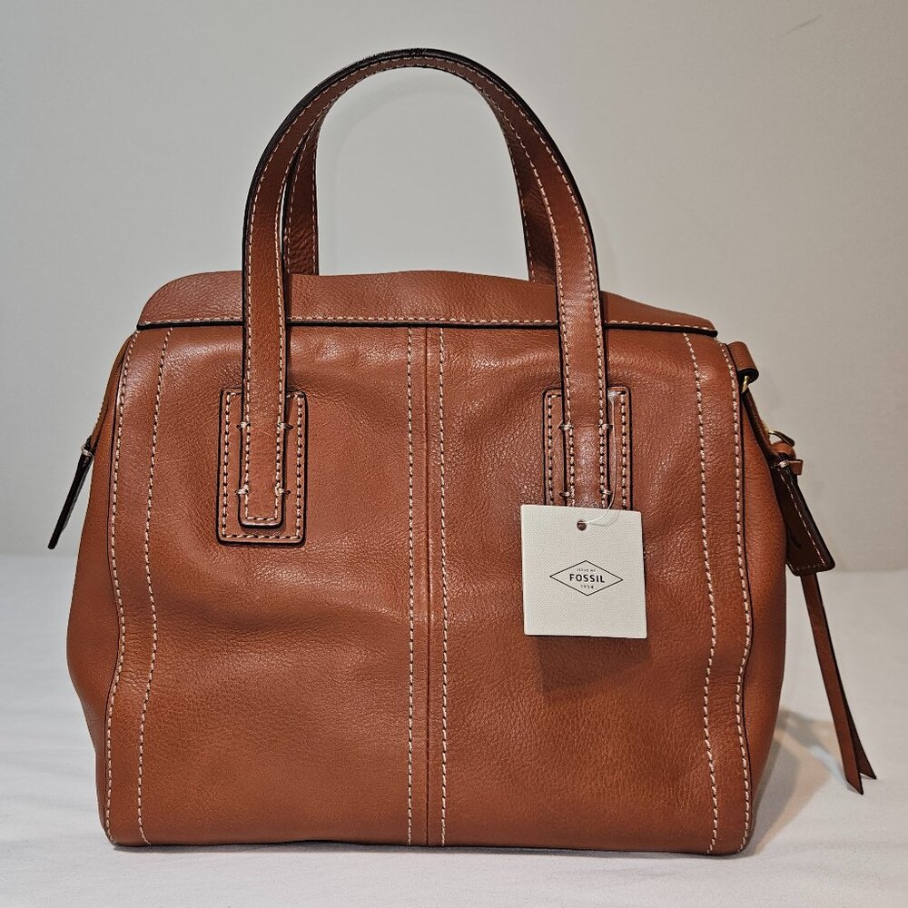 FOSSIL NWT Brown Leather Emma Crossbody/Satchel bag with Key Charm - Picture 2 of 16